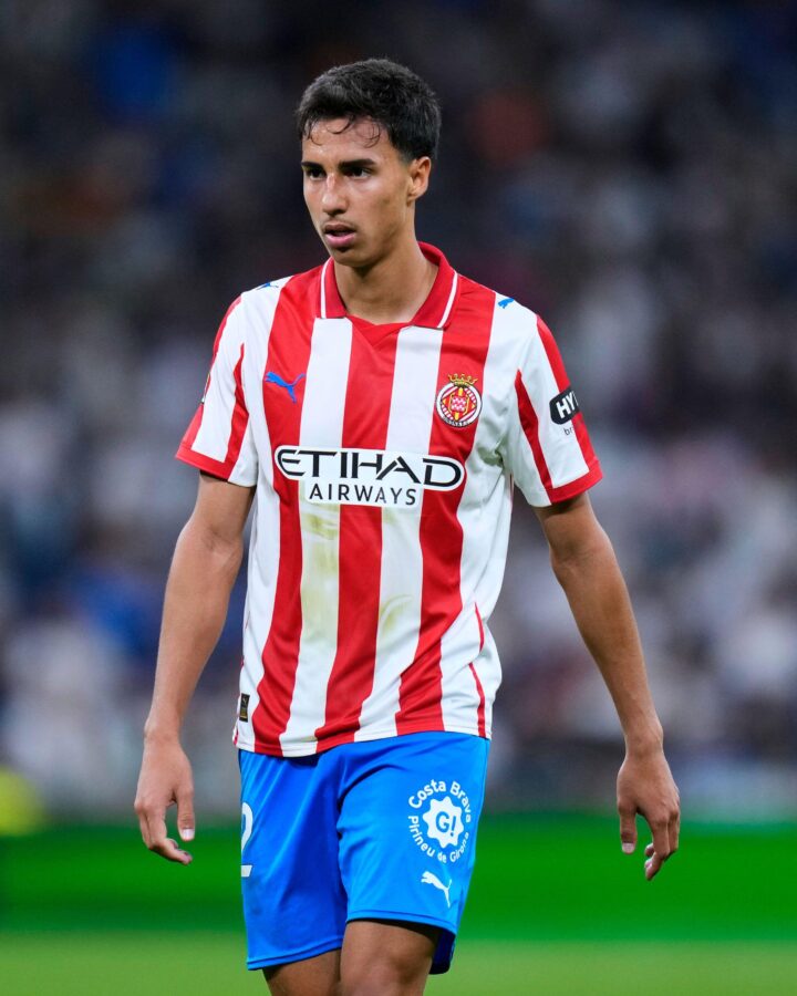 3E869FJ Vitor Reis of Girona FC during the La Liga EA Sports match between Real Madrid and Girona FC played at Santiago Bernabeu Stadium on April 10, 2026 in Madrid. (Photo by Cesar Cebolla / PRESSINPHOTO)