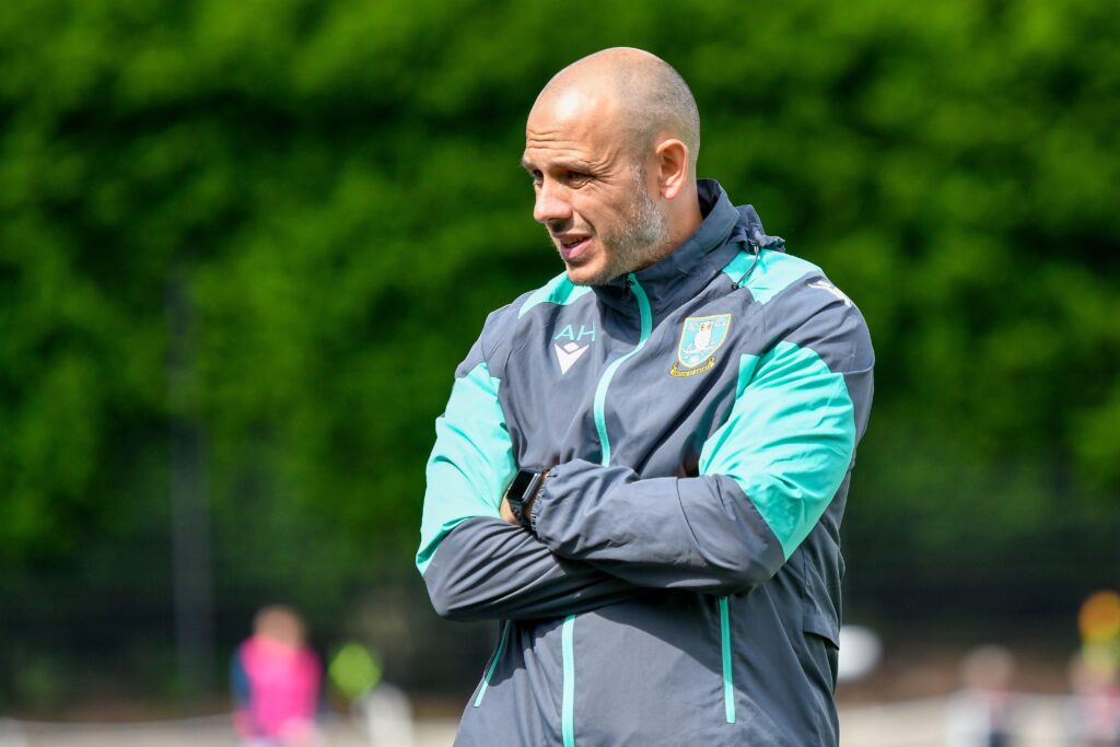 2RM10K7 Swansea, Wales. 26 August 2023. Andy Holdsworth Head Coach of Sheffield Wednesday Under 18 during the Under 18 Professional Development League game between Swansea City and Sheffield Wednesday at the Swansea City Academy in Swansea, Wales, UK on 26 August 2023. Credit: Duncan Thomas/Majestic Media/Alamy Live News.