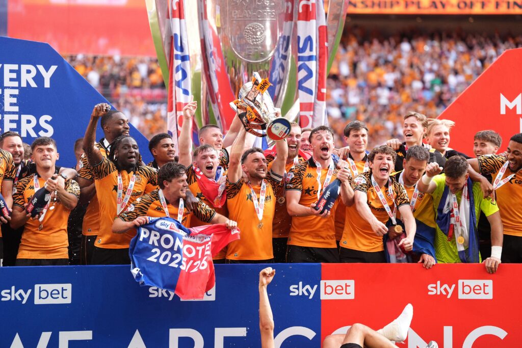 Hull City celebrate promotion to the Premier League