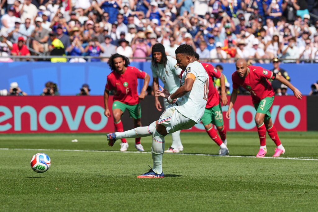 Kylian Mbappe taking a penalty for France